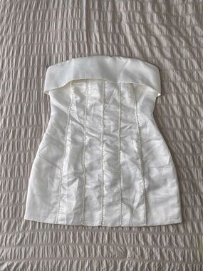 Peppermayo White Strapless Mini Dress with Pearl Trim